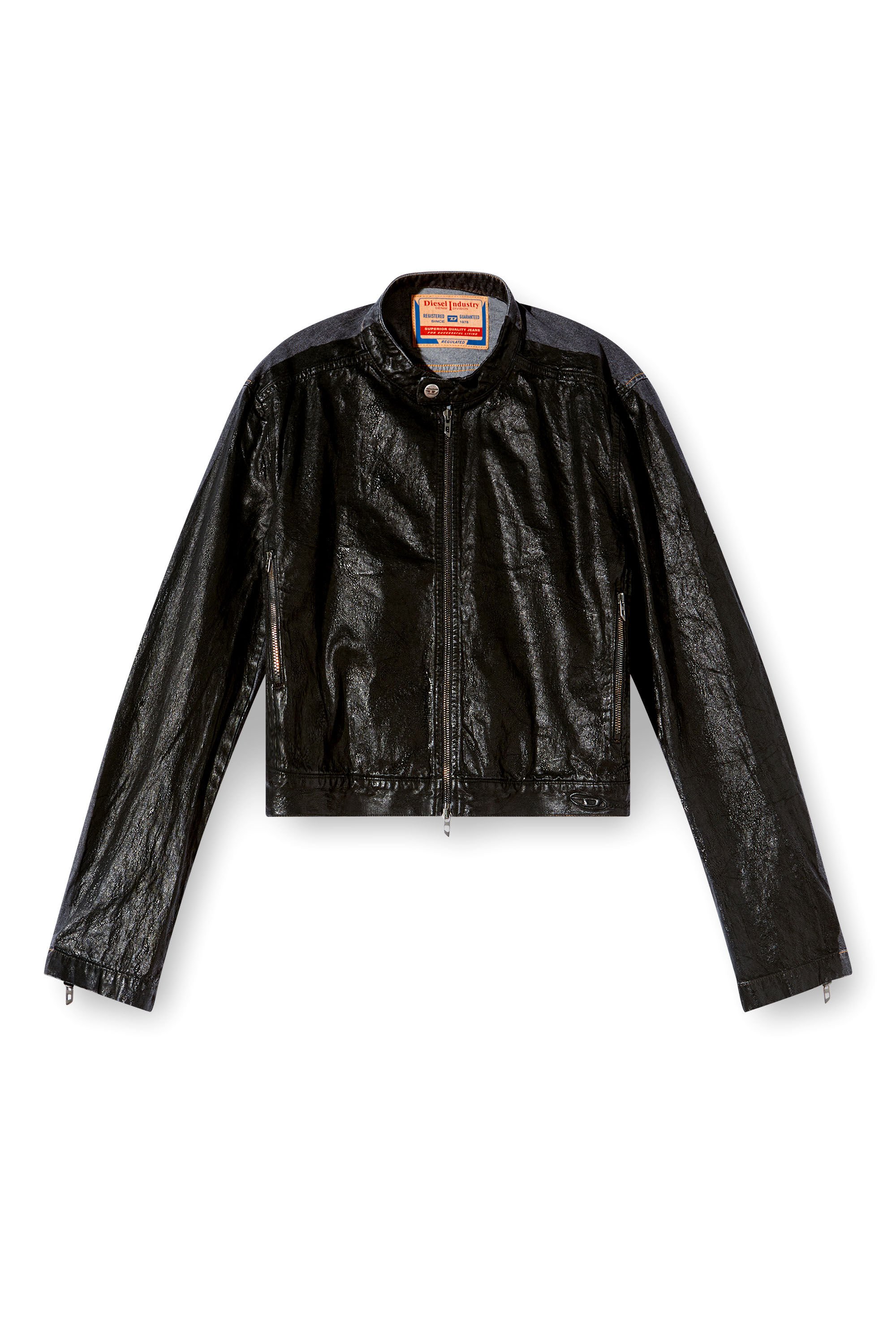 Diesel - D-GLORY-DD, Unisex's Denim moto jacket with coated front in Black - 2