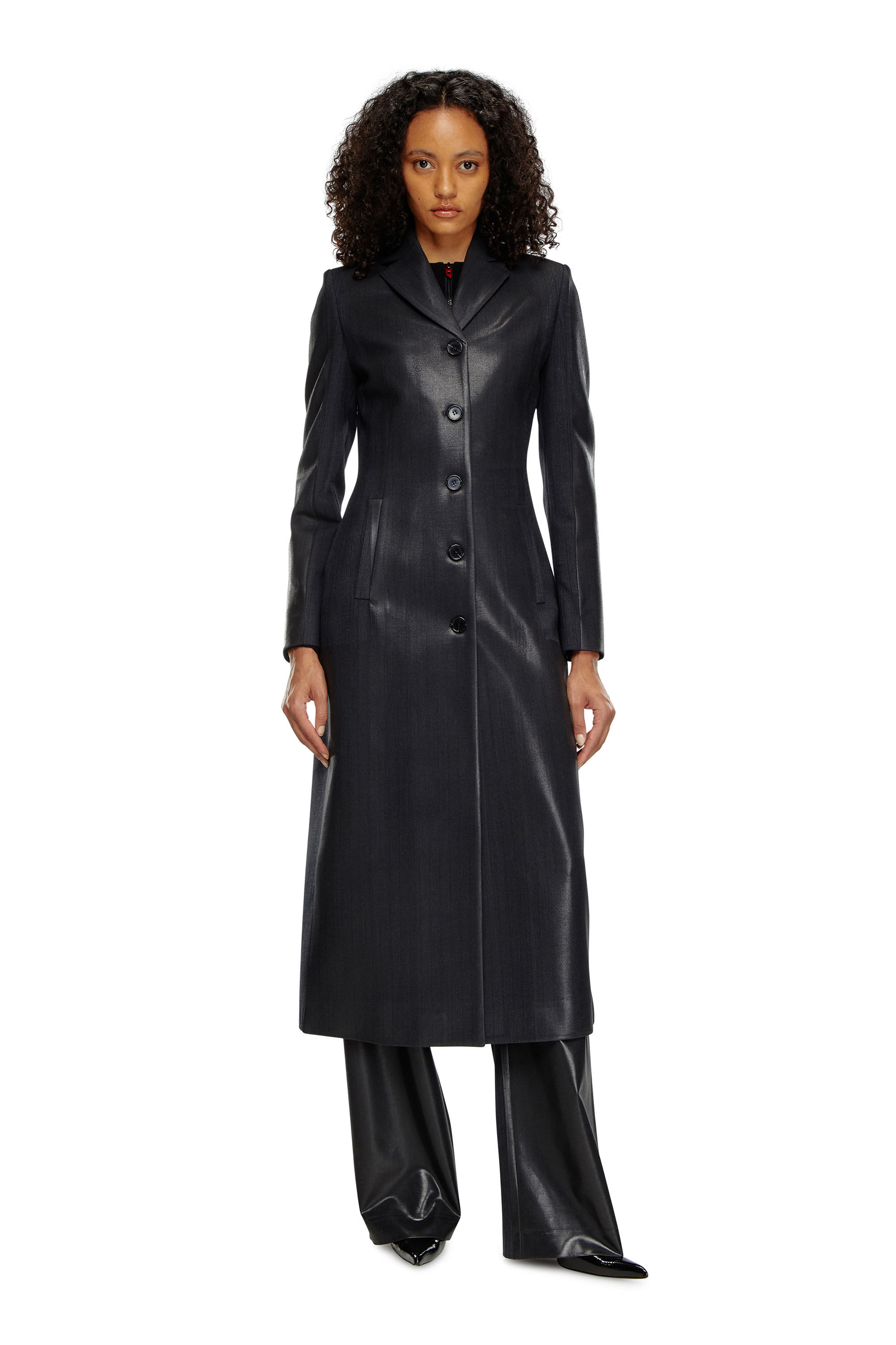 Diesel - G-LAMOUR, Woman's Pinstripe jacket with coated front in Black - 3