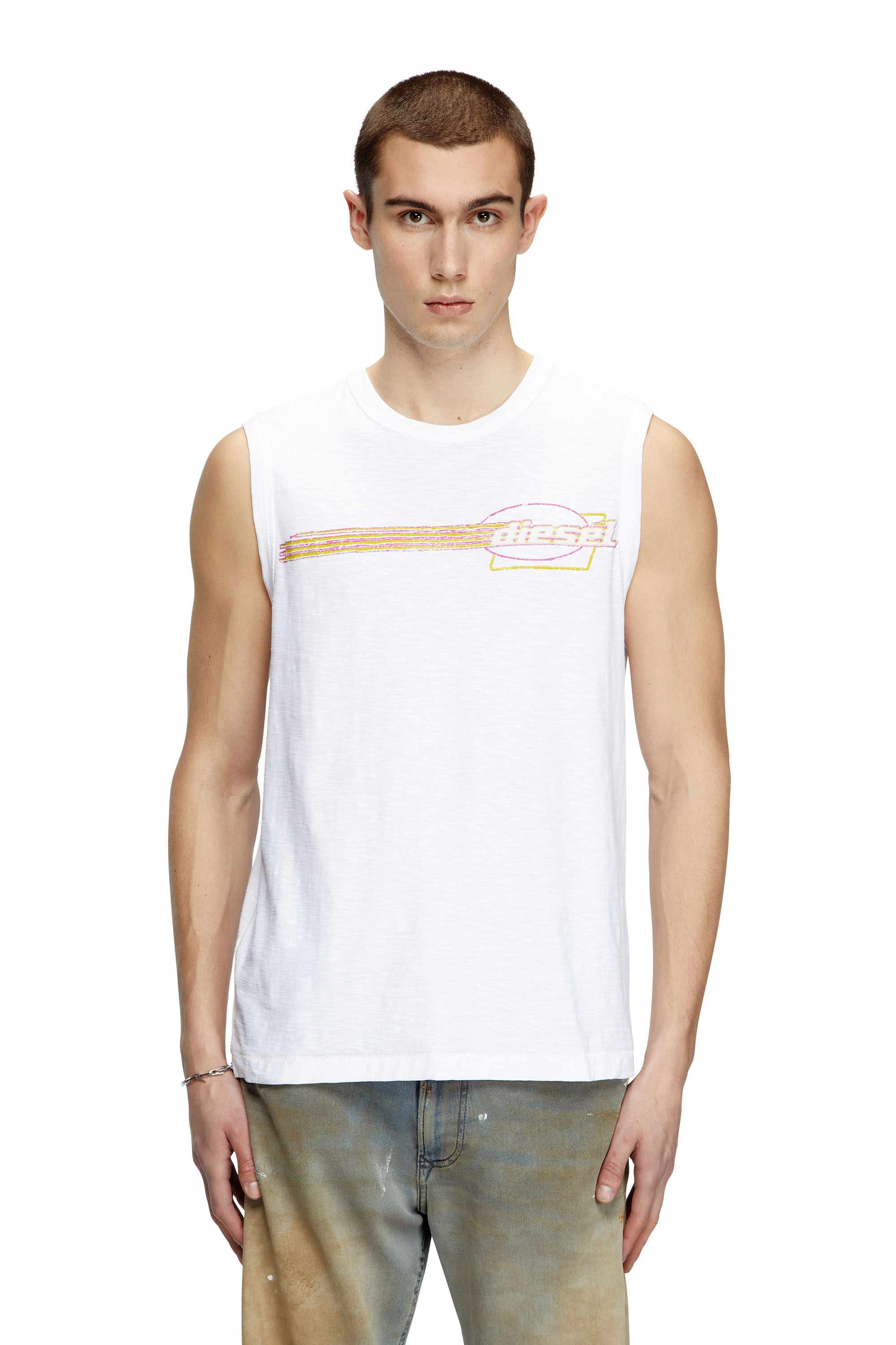 Diesel - T-BISCO-R3, Man's Slub tank top with flocked logo graphic in White - 2