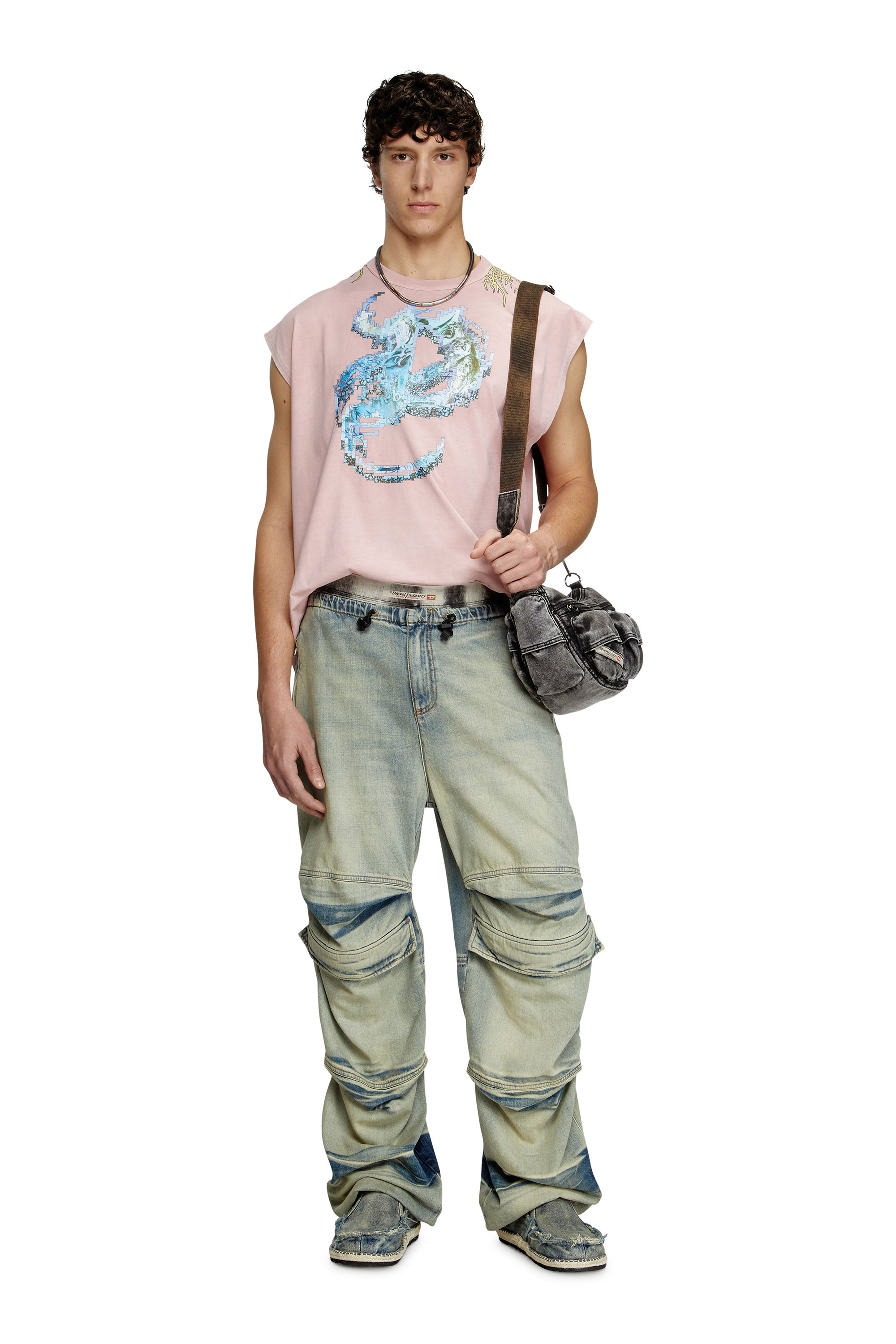 Diesel - T-BOXT-SL-R1, Man's Tank top with tattoo graphics in Pink - 3
