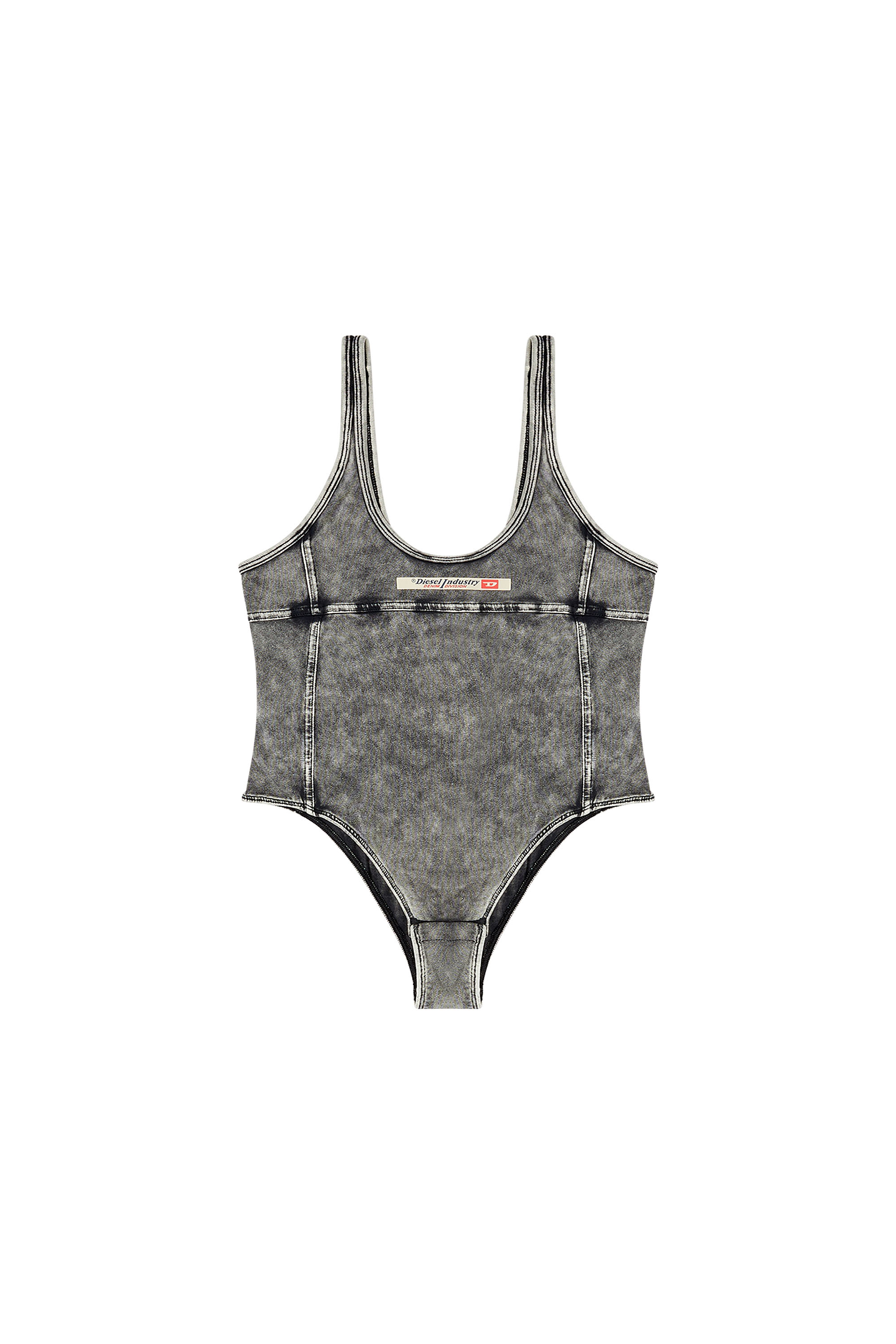 Diesel - PHOEBE-DNM, Woman's Bodysuit in denim-effect jersey in Dark grey - 3