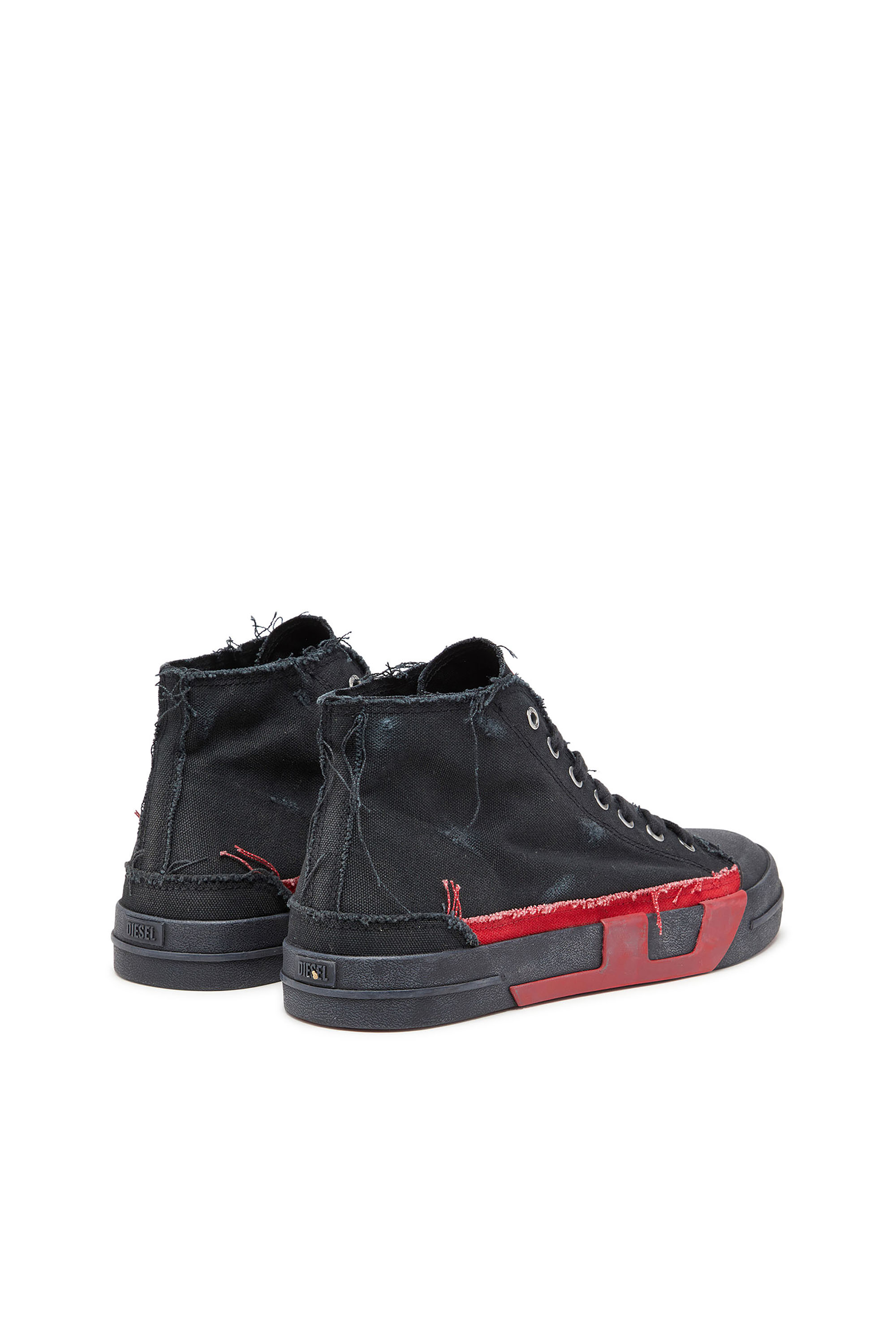 Diesel - S-D-VERSE MID II, Man's S-D-Verse-Distressed high-top sneakers in canvas in Black/Red - 5