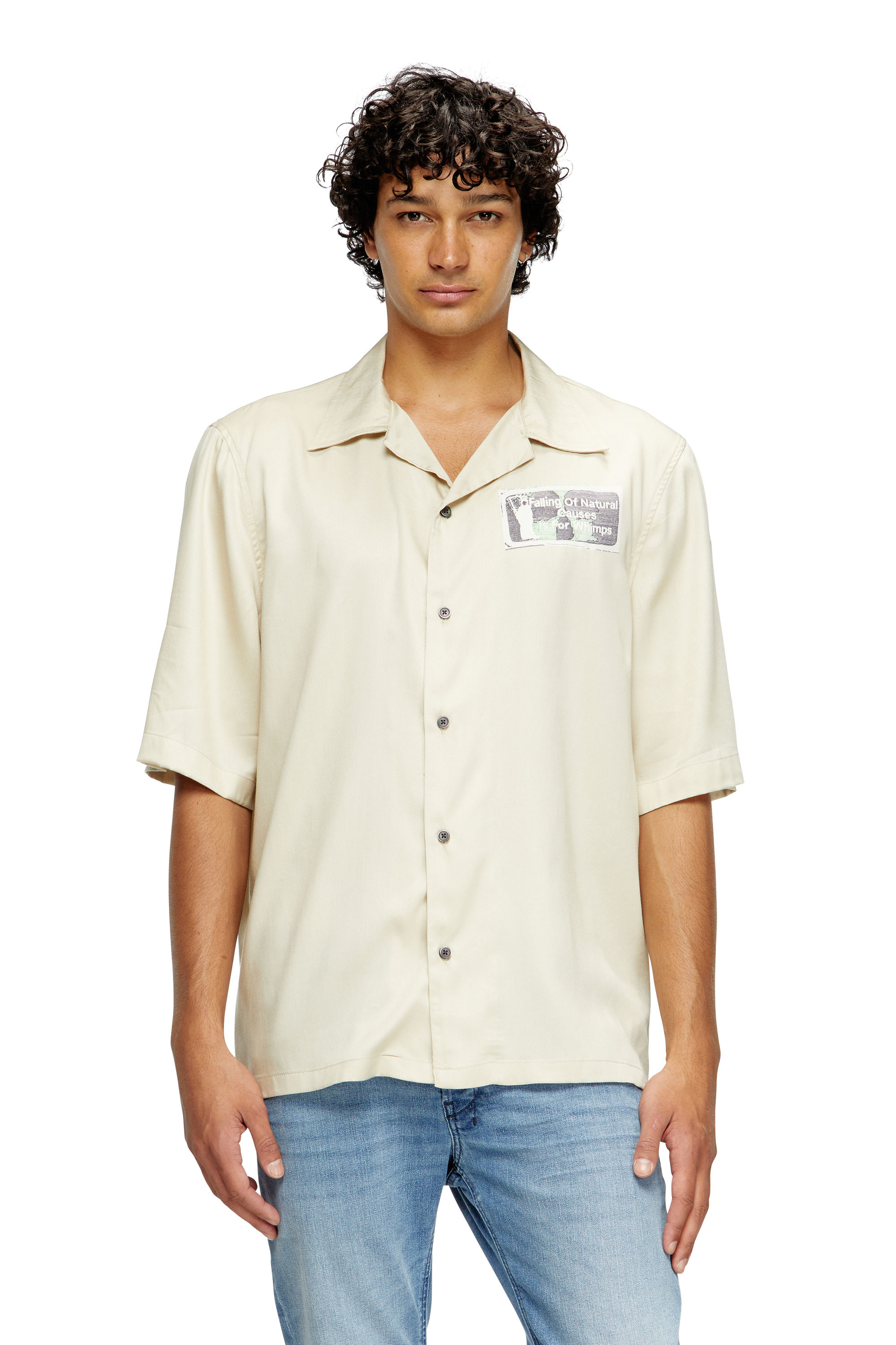 Diesel - S-BRACK-B-EPBR, Man's TENCEL™ shirt with rhinestone graphic in Beige - 1