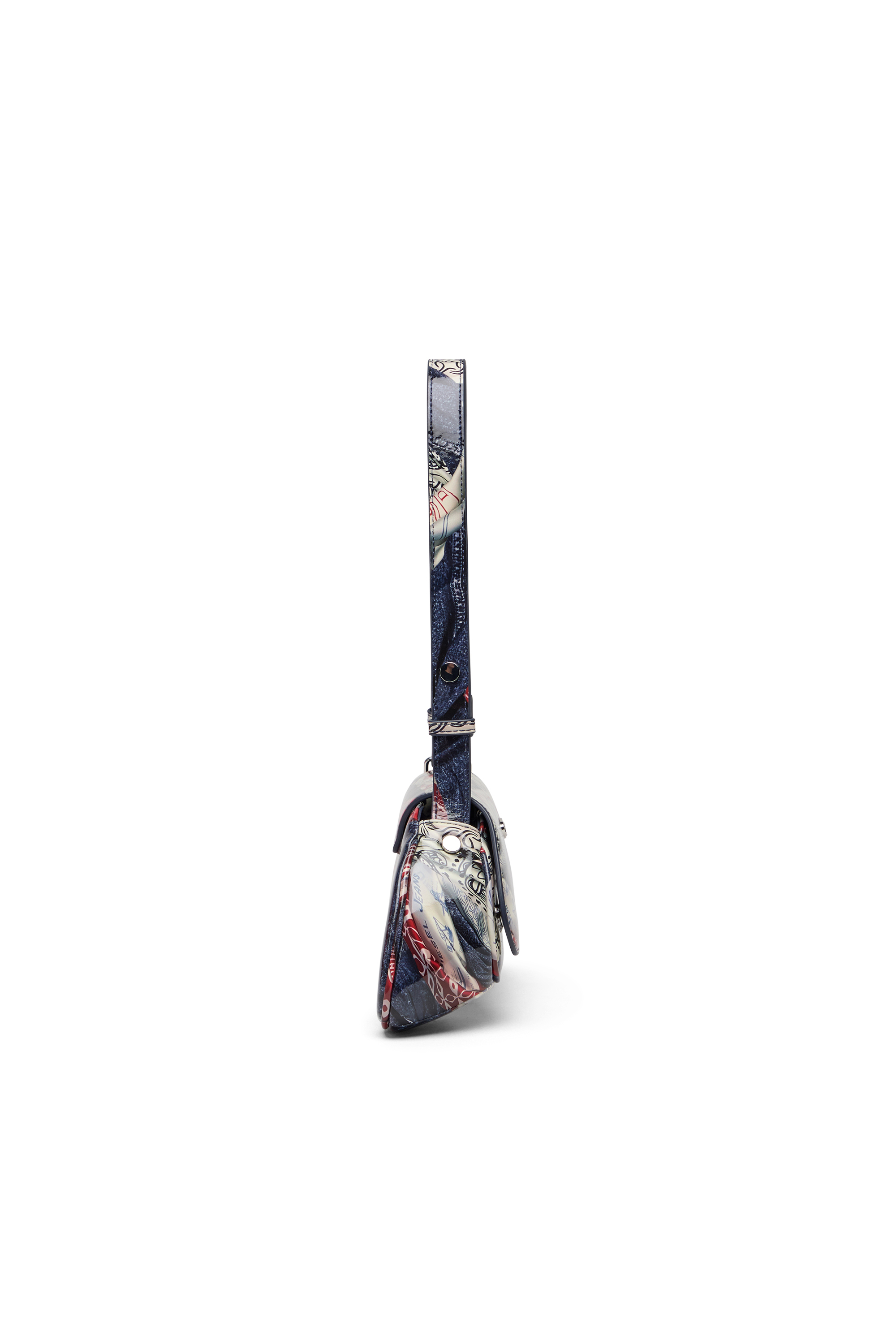 Diesel - PLAY CROSSBODY, Woman's Play-Shoulder bag in printed glossy PU in White/Blue - 4