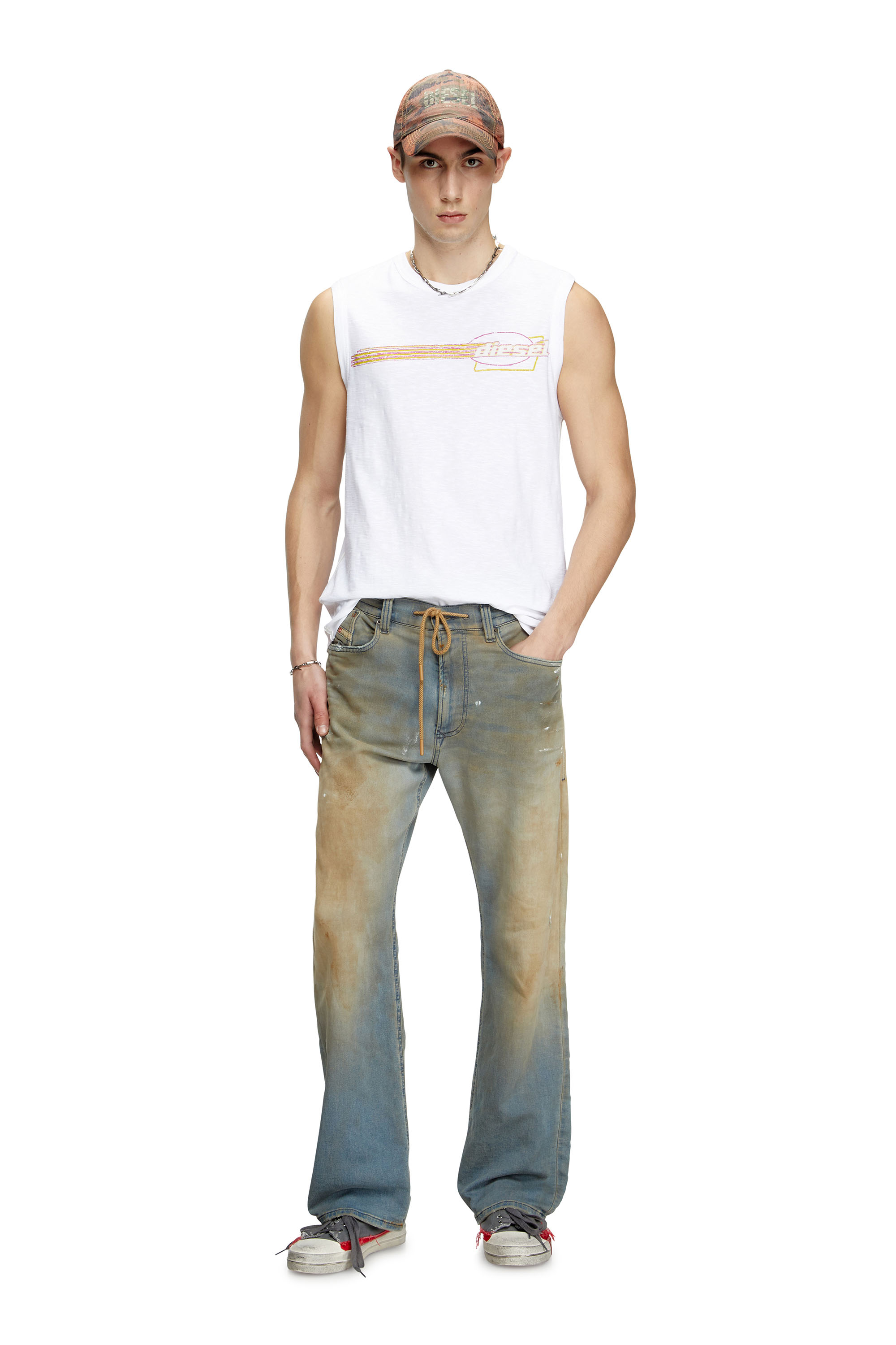 Diesel - T-BISCO-R3, Man's Slub tank top with flocked logo graphic in White - 3